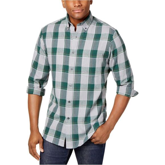 Club Room Mens Plaid Button Up Shirt, green, S Neck - Picture 1 of 1